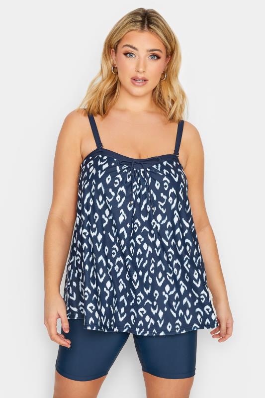  Grande Taille YOURS Curve Navy Blue Animal Print Tankini Top