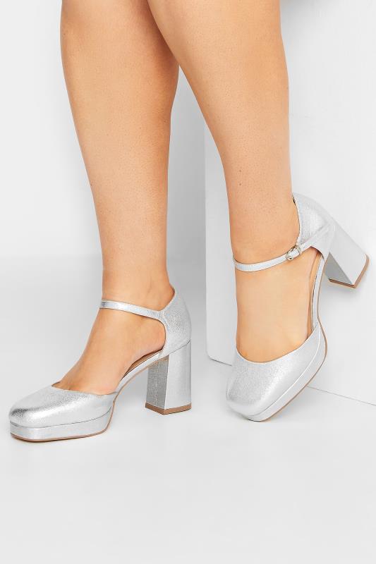LIMITED COLLECTION Silver Platform Court Shoes In Extra Wide EEE Fit | Yours Clothing 1