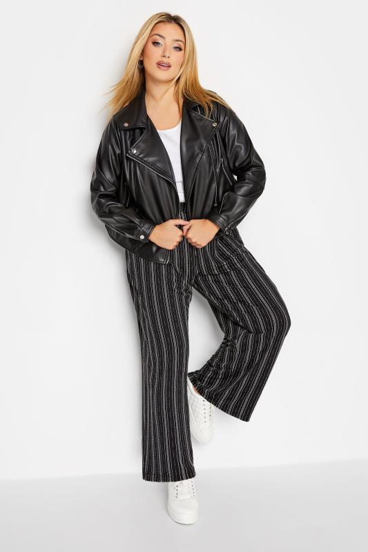 Plus Size Black Stripe Print Wide Leg Stretch Trousers | Yours Clothing 2