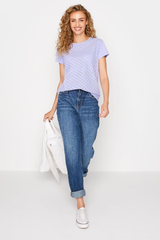 LTS Tall Women's Purple Broderie Anglaise Cotton T-Shirt | Yours Clothing 2