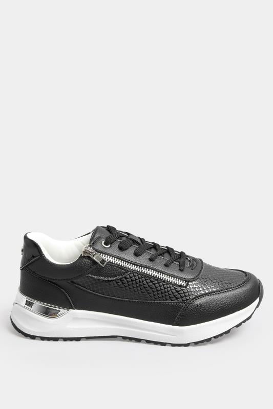 Black & Silver Zip Detail Trainers In Wide E Fit | Yours Clothing  3