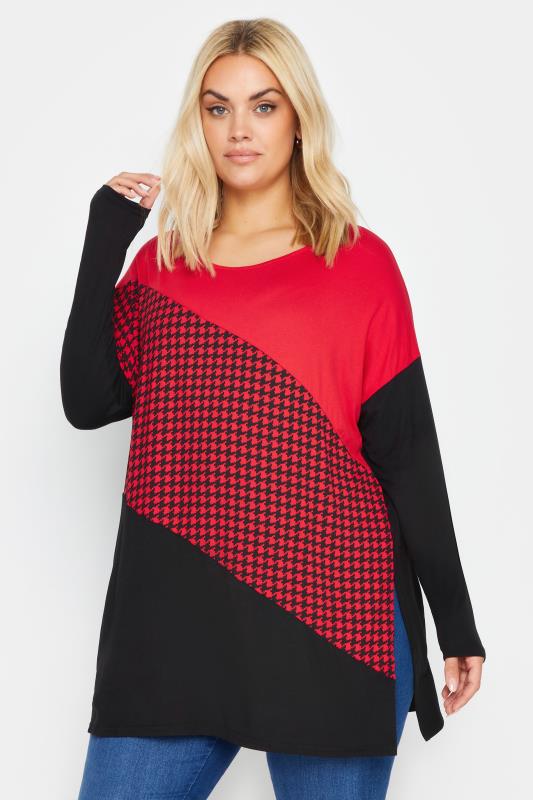 Plus Size  YOURS Curve Red Dogtooth Check Oversized Top