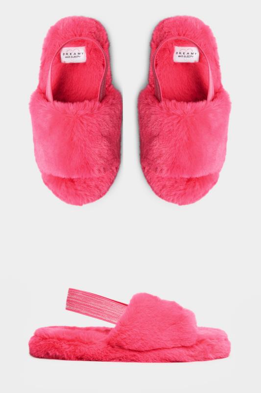 Pink Vegan Fur Slingback Slippers In Regular Fit | Long Tall Sally