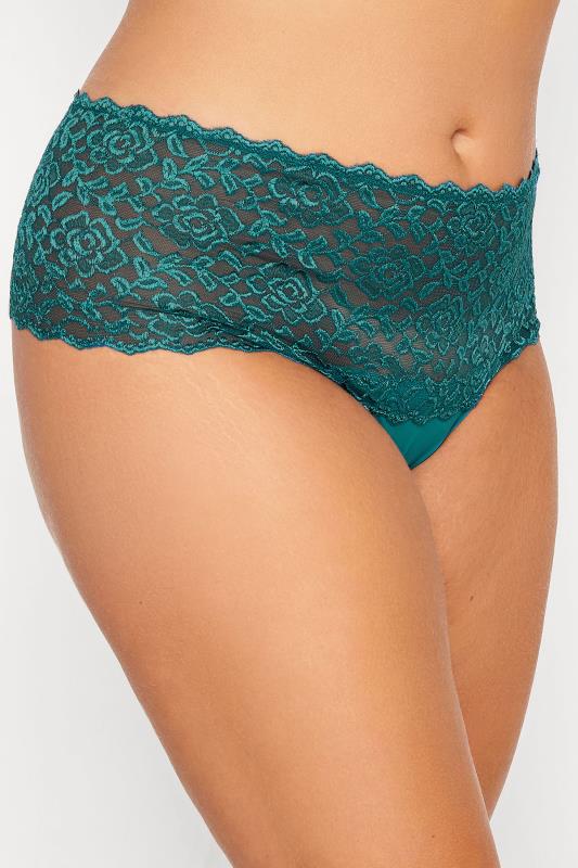Plus Size  YOURS Curve Teal Blue Lace Brazilian Knickers