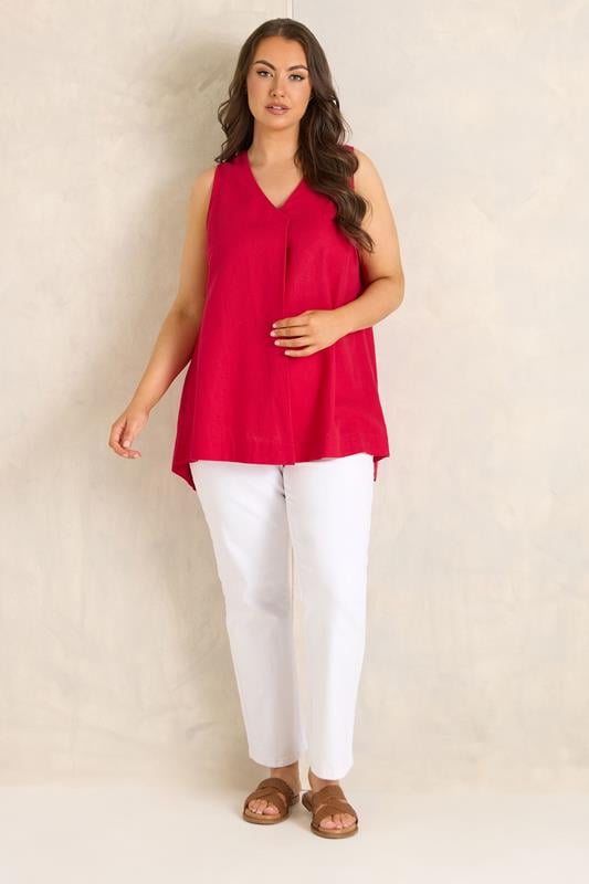 EVANS Plus Size Red Premium Linen Vest Top | Evans 2