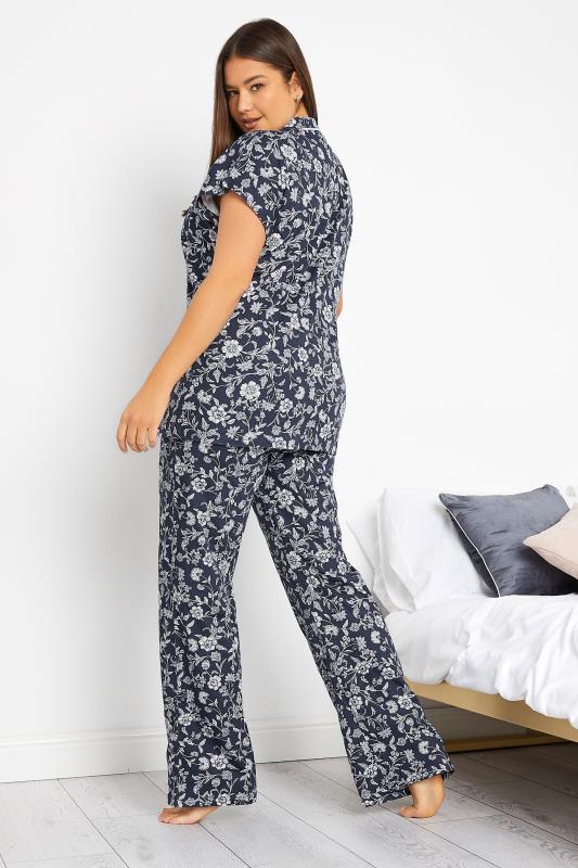 LTS Tall Women's Blue Stencil Floral Print Pyjama Set | Long Tall Sally 3