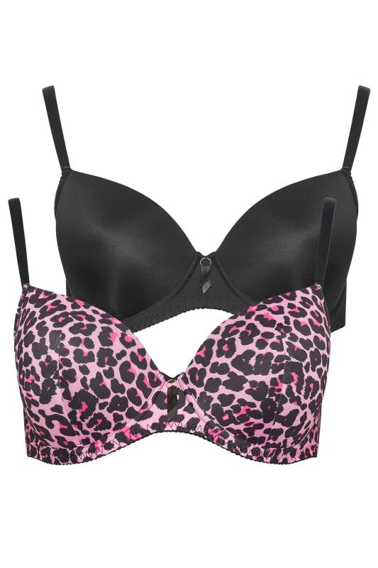 YOURS Plus Size 2 PACK Pink & Black Leopard Print T-Shirt Bras | Yours Clothing 7