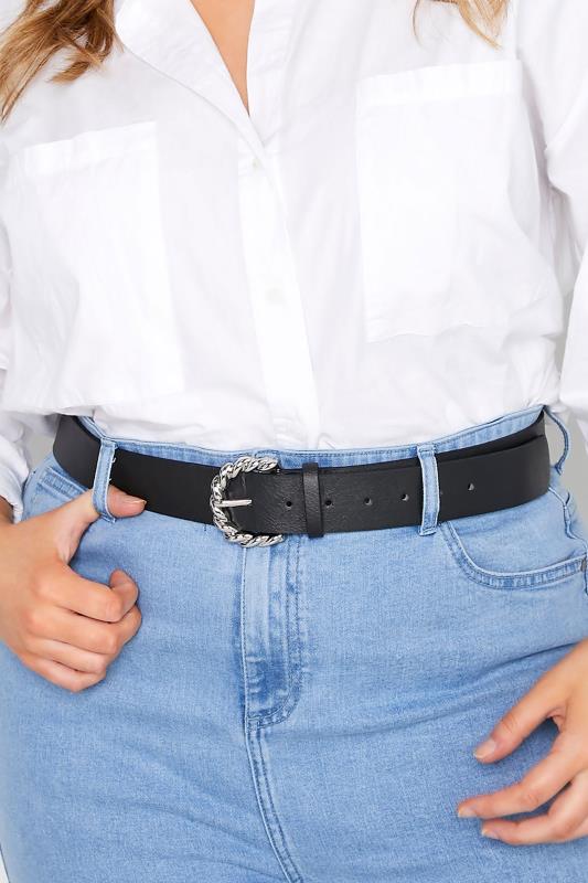 Plus Size Black Textured Rope Buckle Belt | Yours Clothing  1