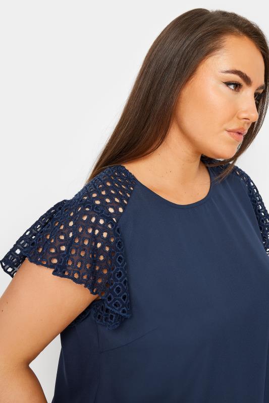 YOURS Plus Size Navy Blue Flutter Sleeve Top | Yours Clothing 4
