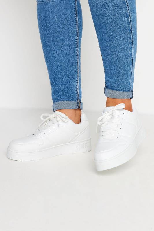 White Chunky Lace Up Trainer In Wide E Fit | Yours Clothing 1