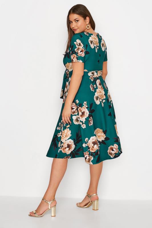 YOURS LONDON Plus Size Green Floral Print Midi Skater Dress | Yours Clothing 3
