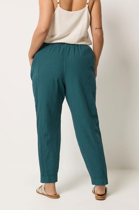 YOURS Plus Size Teal Green Cool Cotton Barrel Leg Denim Trousers | Yours Clothing 2