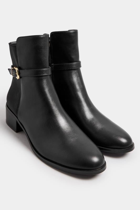 LTS Black Block Heel Buckle Ankle Boots In Standard Fit | Long Tall Sally 2