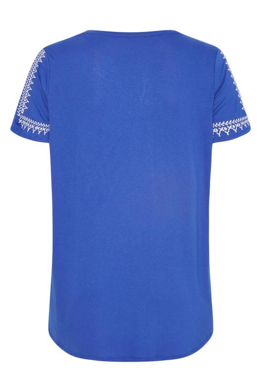 Plus Size Blue Aztec Embroidered Cold Shoulder Top | Yours Clothing 7