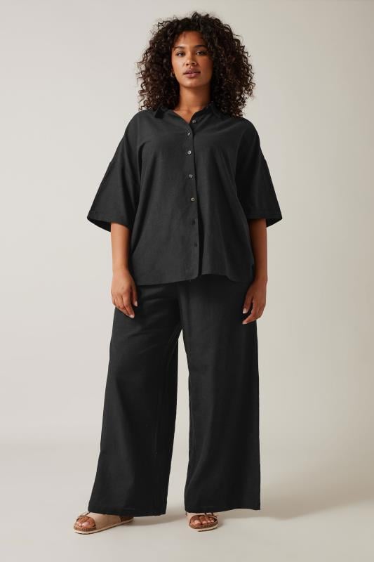  Grande Taille EVANS Curve Black Linen Trousers