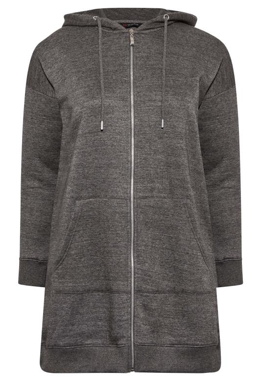 Plus Size Charcoal Grey Marl Longline Zip Through Hoodie | Yours Clothing 6