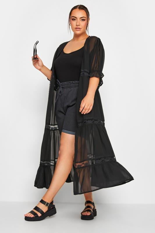  Grande Taille LIMITED COLLECTION Curve Black Lace Tiered Kimono