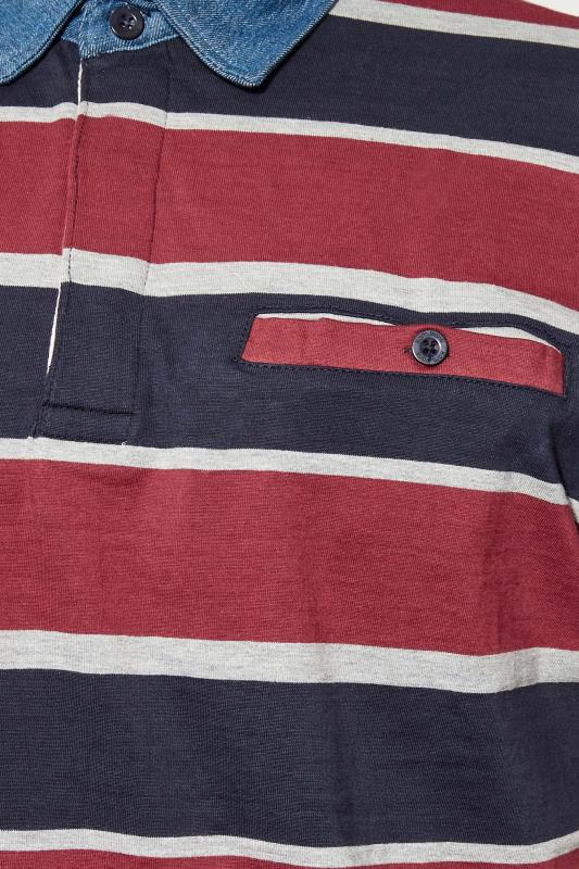 KAM Big & Tall Blue & Red Stripe Rugby Polo Shirt 2