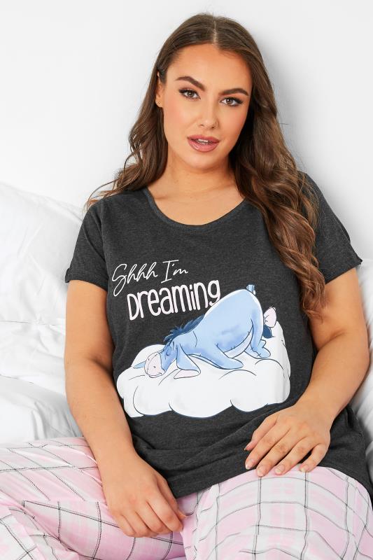 DISNEY Plus Size Grey Eeyore 'Shhh I'm Dreaming' Check Print Pyjama Set | Yours Clothing 4