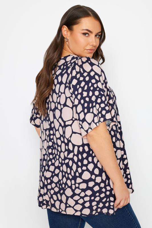 YOURS Plus Size Navy Blue & Pink Spot Print Swing Top | Yours Clothing 3