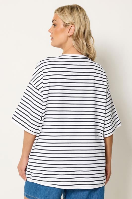 YOURS Plus Size White Stripe Ringer T-Shirt | Yours Clothing 2