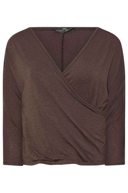PixieGirl Petite Women's Chocolate Brown Wrap Top | PixieGirl 7
