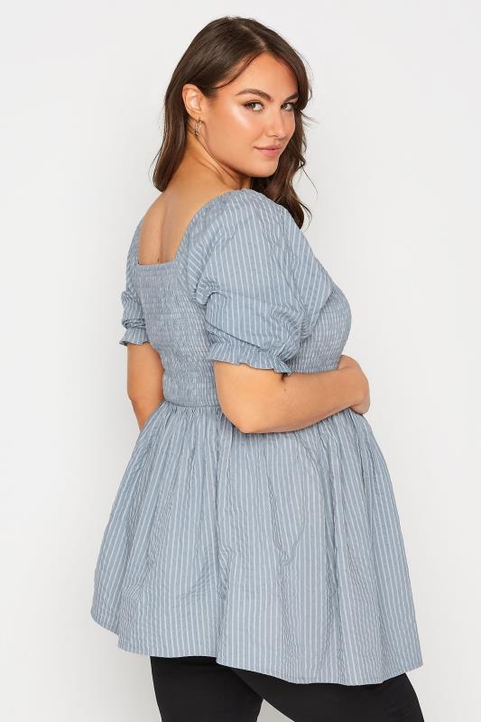 BUMP IT UP MATERNITY Plus Size Blue Stripe Print Shirred Smock Top | Yours Clothing 3