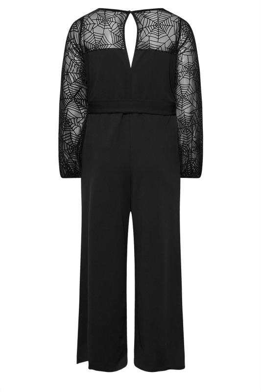 YOURS LONDON Plus Size Black Flocked Halloween Jumpsuit | Yours Clothing 7