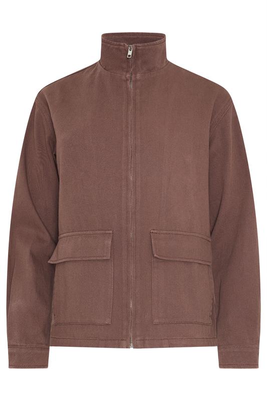 LTS Tall Women's Chocolate Brown Cotton Funnel Neck Jacket | Long Tall Sally 5
