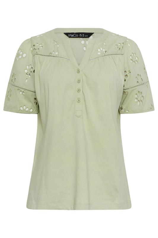 M&Co Sage Green Broderie Cotton T-Shirt | M&Co 5