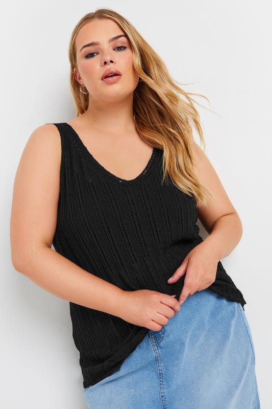 YOURS Plus Size Black Crochet Knitted Vest Top | Yours Clothing 2