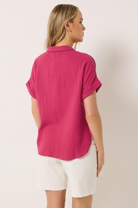 LTS Tall Women's Berry Red Cheesecloth Grown-On Sleeve Cotton Shirt | Long Tall Sally 2