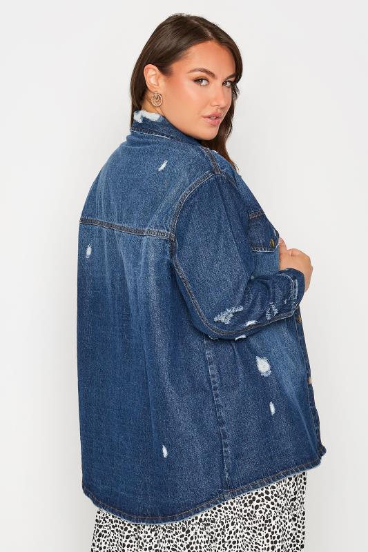 Plus Size Indigo Blue Western Style Distressed Denim Jacket | Yours Clothing  3