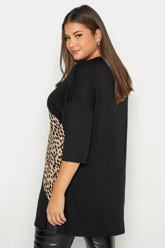 Plus Size Black Leopard Print Colour Block Oversized T-shirt | Yours Clothing  3