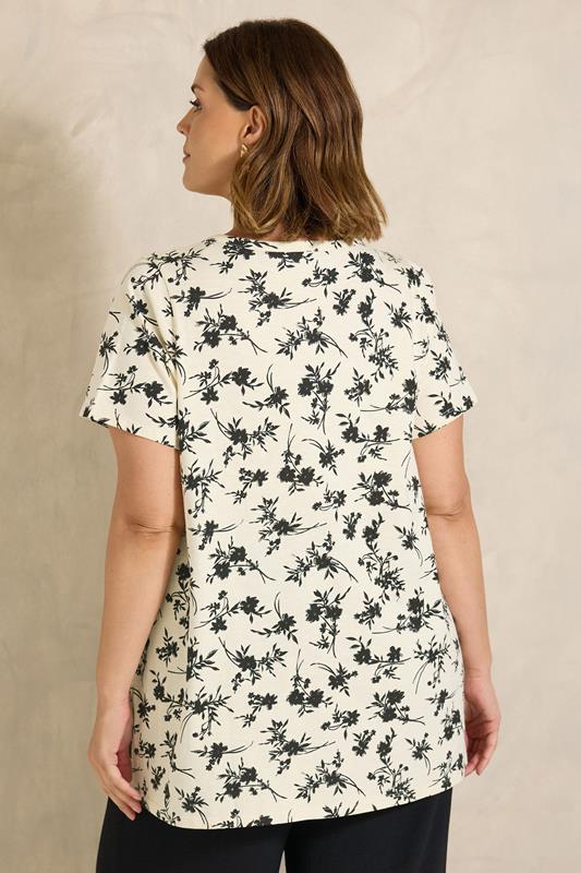 EVANS Plus Size Ivory Floral Print Cotton Henley Top | Evans 2