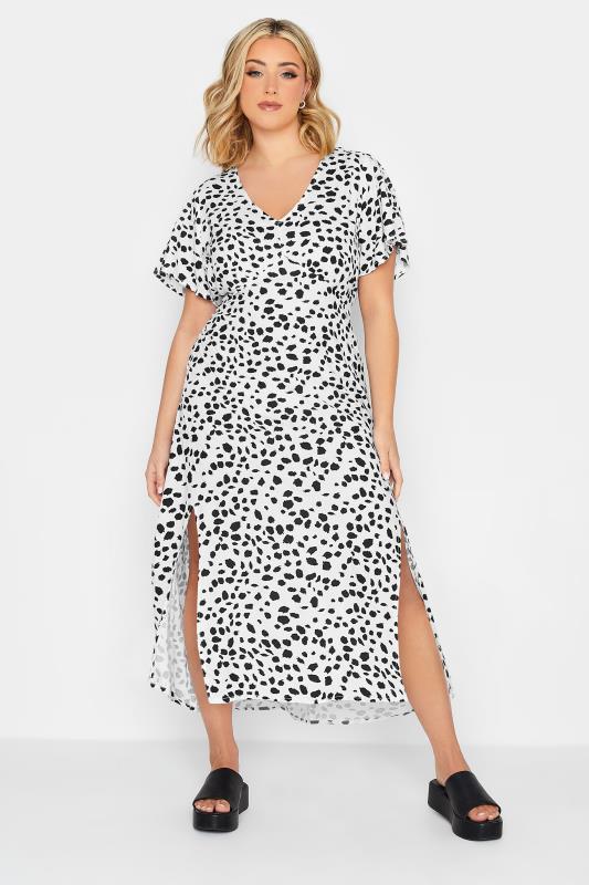 YOURS PETITE Plus Size White Dalmatian Print Midi Tea Dress | Yours Clothing 1