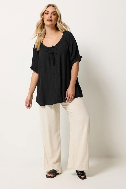 YOURS Plus Size Black Crochet Detail Top | Yours Clothing 1
