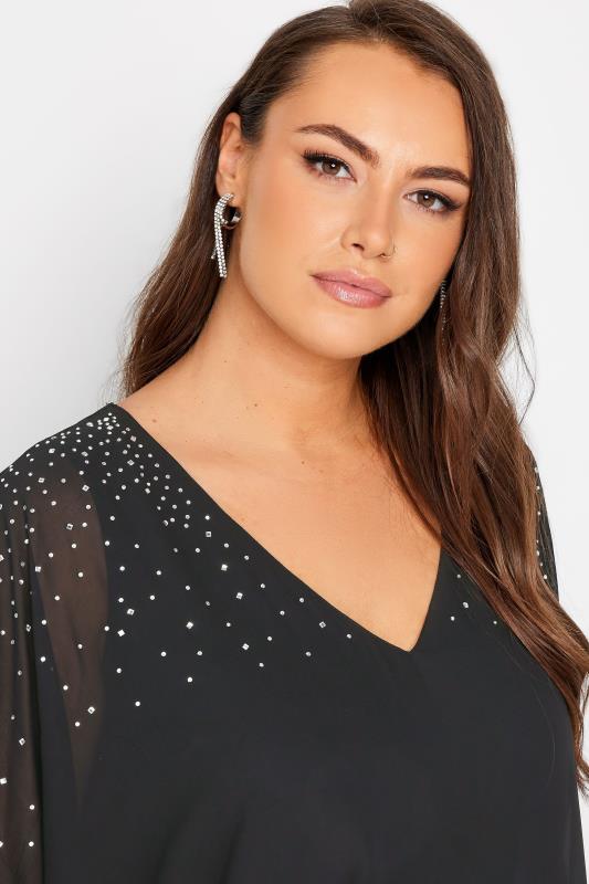 YOURS LONDON Plus Size Black Diamante Embellished Cape Top | Yours Clothing 4