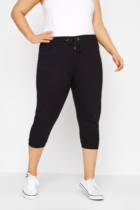 Plus Size Black Cotton Cropped Joggers | Yours Clothing 1