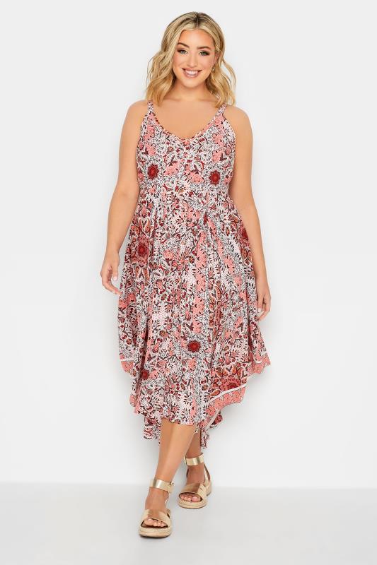 YOURS Curve Plus Size Red Paisley Print Hanky Hem Dress | Yours Clothing  1