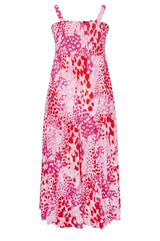 YOURS Plus Size Pink Animal Markings Shirred Strappy Sundress | Yours Clothing 7