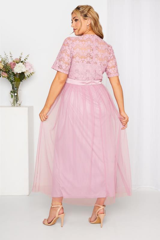 YOURS LONDON Curve Pink Lace Bridesmaid Maxi Dress 3