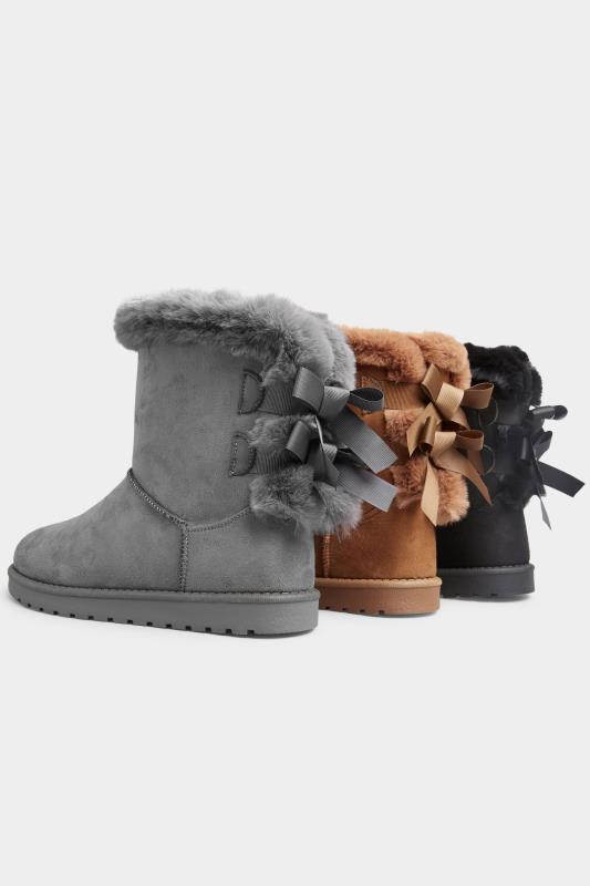 Grey Vegan Suede Bow Detail Boots In Extra Wide Fit_F.jpg