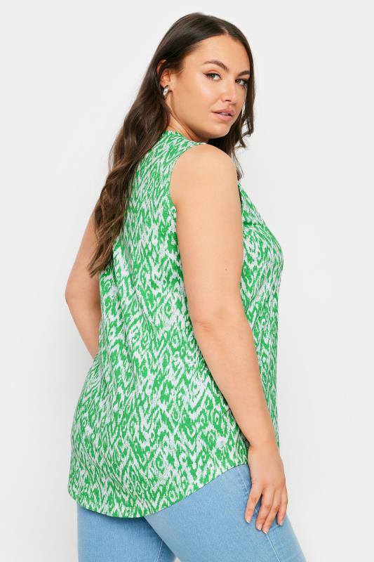 YOURS Plus Size Green Ikat Print Pintuck Henley Vest Top | Yours Clothing 3