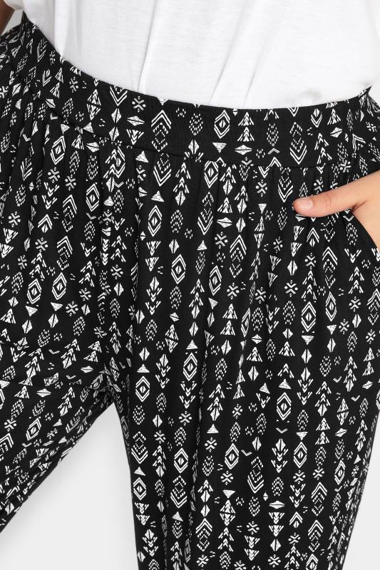 YOURS Curve Plus Size Black Aztec Print Cropped Harem Trousers | Yours Clothing  3