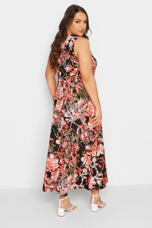 YOURS Plus Size Black & Orange Floral Print Wrap Maxi Dress | Yours Clothing 3