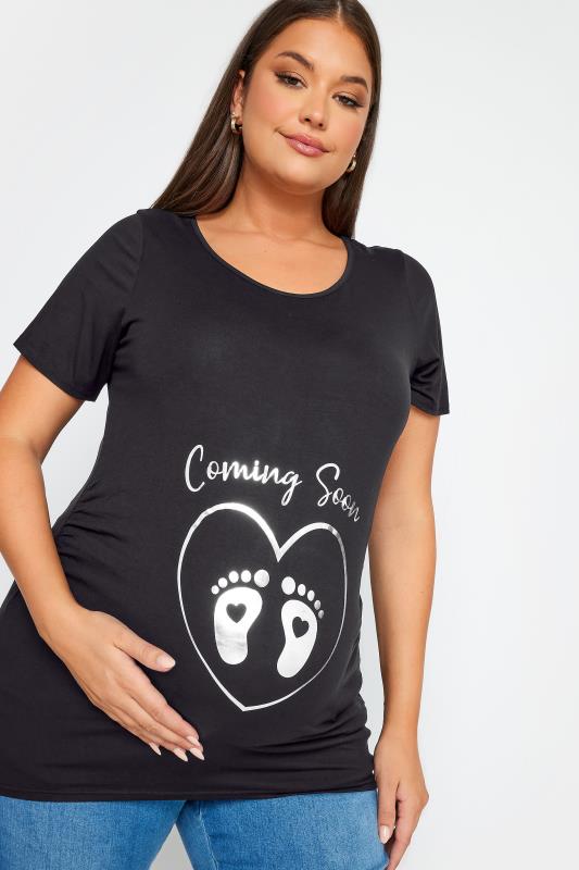 BUMP IT UP MATERNITY Plus Size Black 'Coming Soon' Slogan T-shirt | Yours Clothing 5