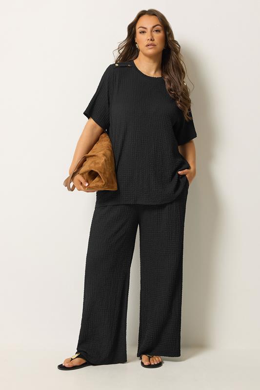 YOURS Plus Size Black Button Detail Bubble Texture Top | Yours Clothing 1