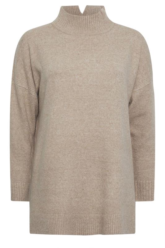 YOURS Plus Size Beige Brown High Neck Knitted Jumper | Yours Clothing 7