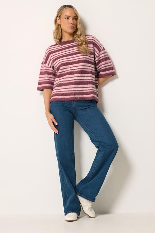 LTS Tall Women's Pink Stripe Fluffy Knit Jumper | Long Tall Sally 1
